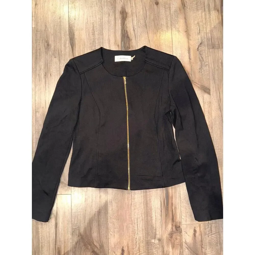Women's Calvin Klein Zip Blazer Black Jacket‎ Size 8 Workwear Classic Dressy